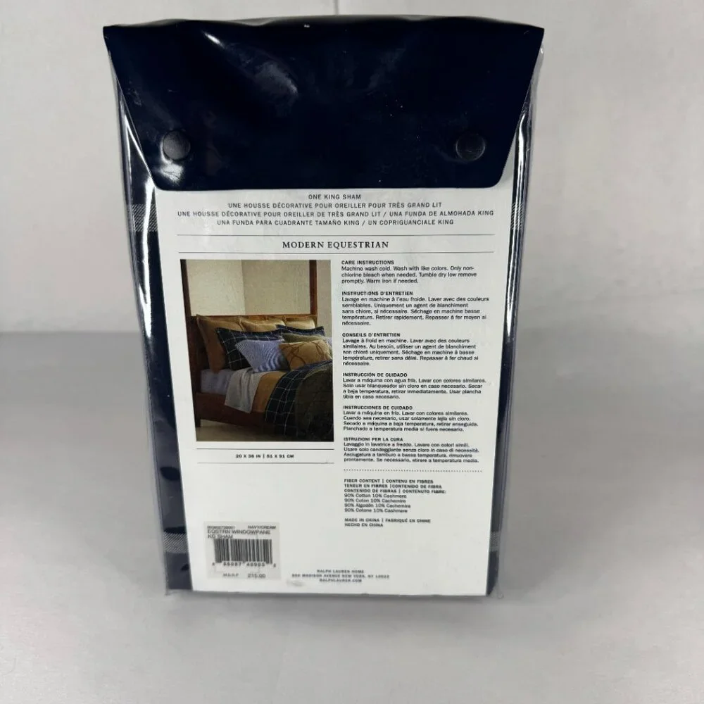 NWT Ralph Lauren Modern Equestrian Windowpane Navy/Cream King Duvet/shams set